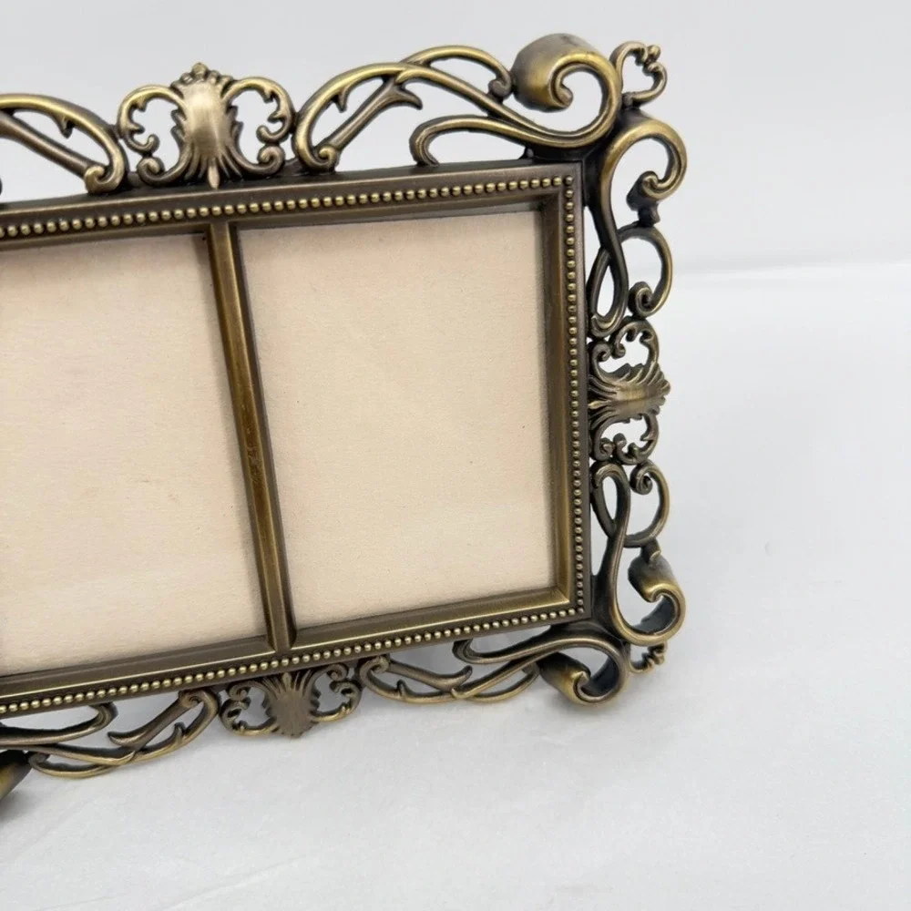 Prinz Ornate Filigree Double Picture Photo Frame Brass Victorian Decor Small